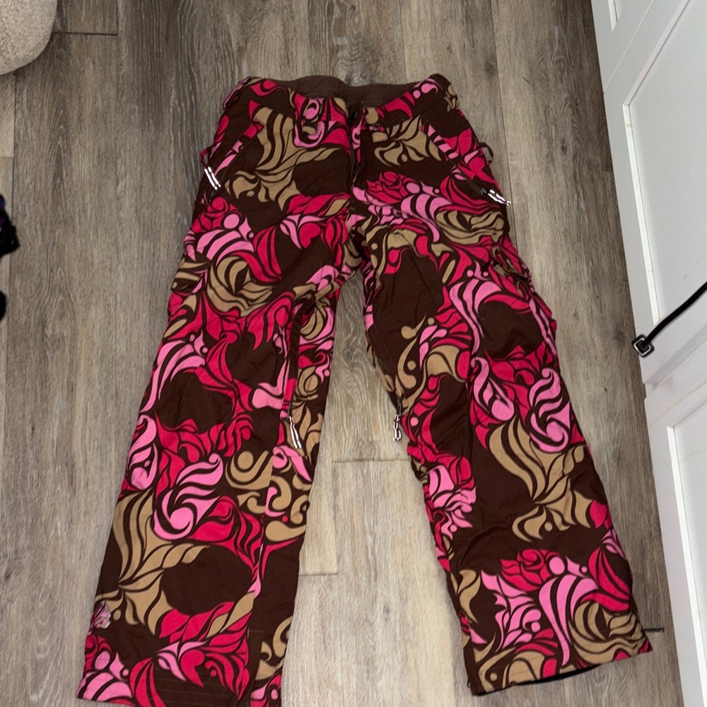 Burton Brown ski pants  with Pink and Blue Accents size xl